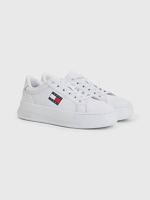 Tommy Hilfiger Leren Flatform Sneakers Dames Wit | TH045SAX