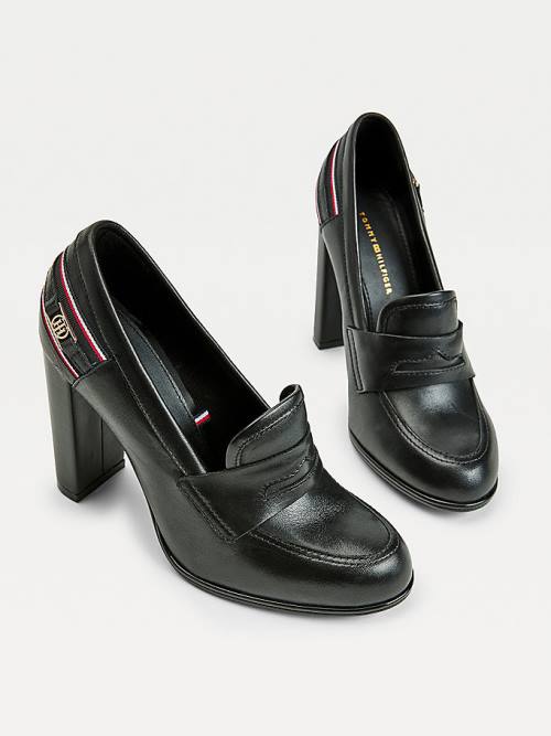 Tommy Hilfiger Leren High Court Shoes Hakken Dames Zwart | TH673UXQ