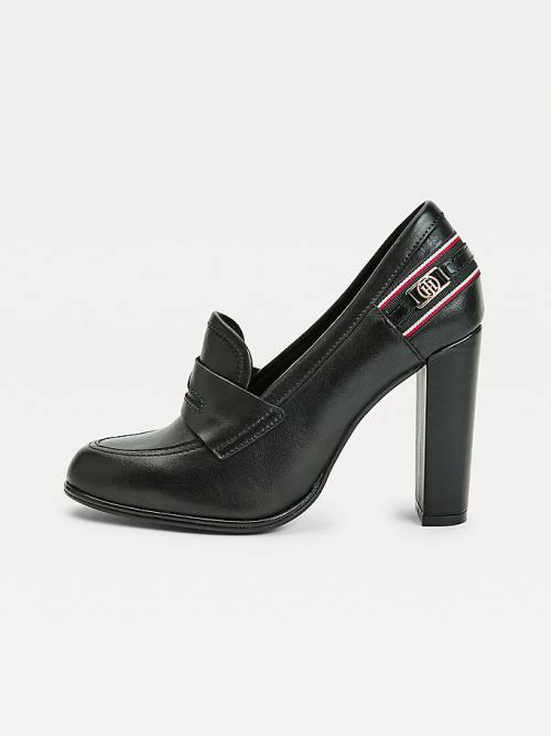 Tommy Hilfiger Leren High Court Shoes Hakken Dames Zwart | TH673UXQ