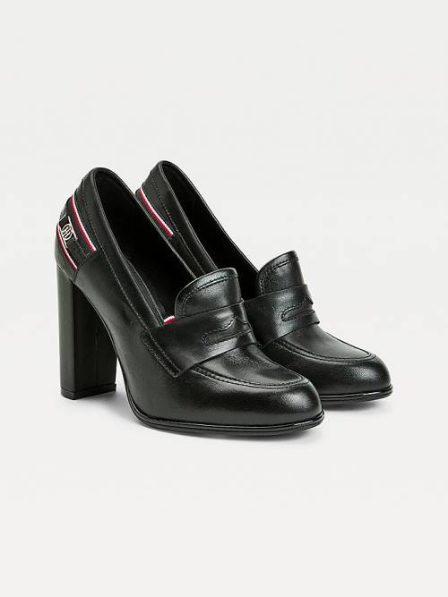 Tommy Hilfiger Leren High Court Shoes Hakken Dames Zwart | TH673UXQ