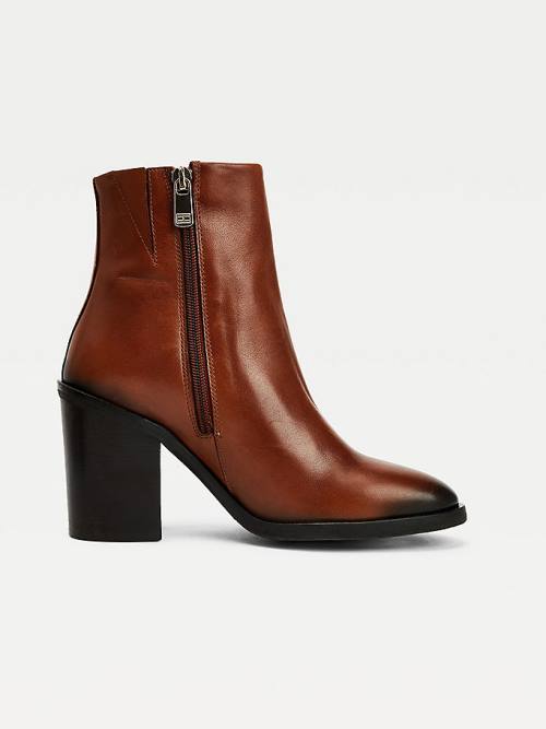 Tommy Hilfiger Leren High Heel Ankle Laarzen Dames Bruin | TH598IXE