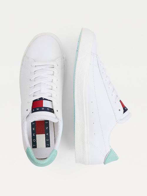 Tommy Hilfiger Leren Low-Top Sneakers Dames Groen | TH397OKX