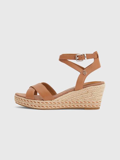 Tommy Hilfiger Leren Low Wedge Sandalen Dames Bruin | TH653FAC