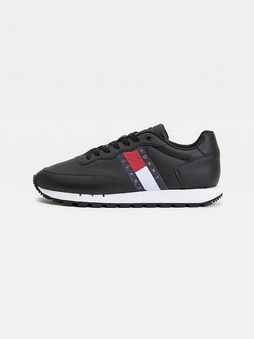 Tommy Hilfiger Leren Mix Webbing Logo Sneakers Heren Zwart | TH682HCI