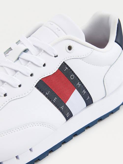 Tommy Hilfiger Leren Mix Webbing Logo Sneakers Heren Wit | TH835HYW