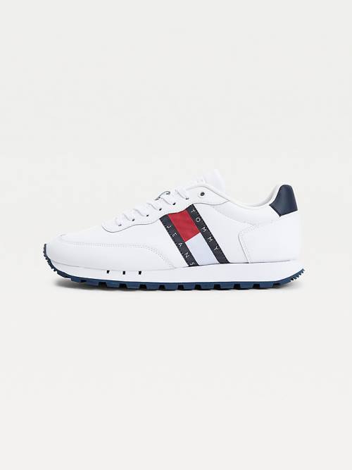 Tommy Hilfiger Leren Mix Webbing Logo Sneakers Heren Wit | TH835HYW