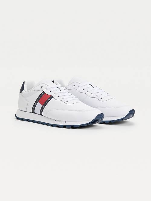 Tommy Hilfiger Leren Mix Webbing Logo Sneakers Heren Wit | TH835HYW