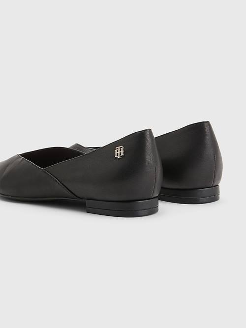 Tommy Hilfiger Leren Pointed Ballerina Schoenen Dames Zwart | TH679HFI