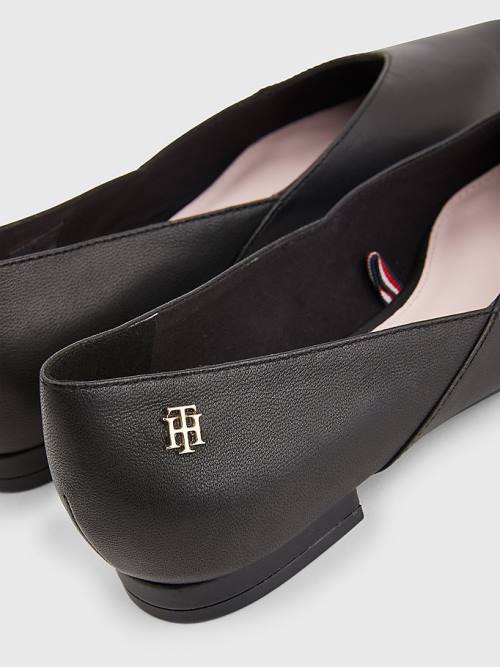 Tommy Hilfiger Leren Pointed Ballerina Schoenen Dames Zwart | TH679HFI