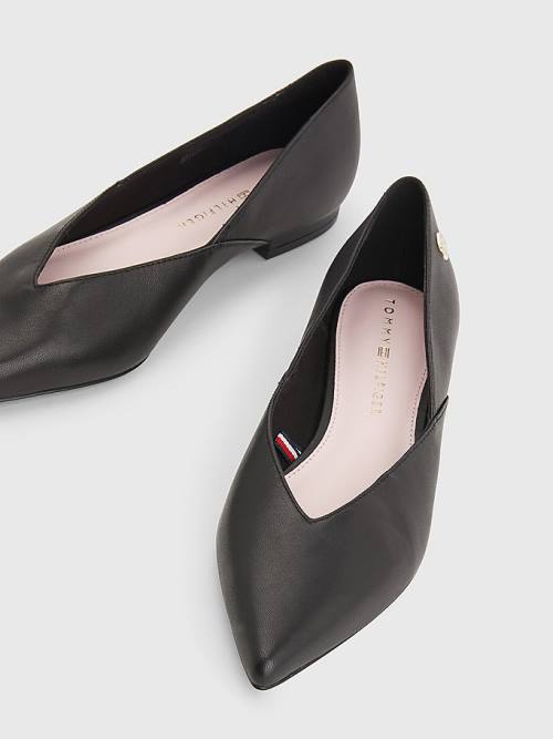 Tommy Hilfiger Leren Pointed Ballerina Schoenen Dames Zwart | TH679HFI