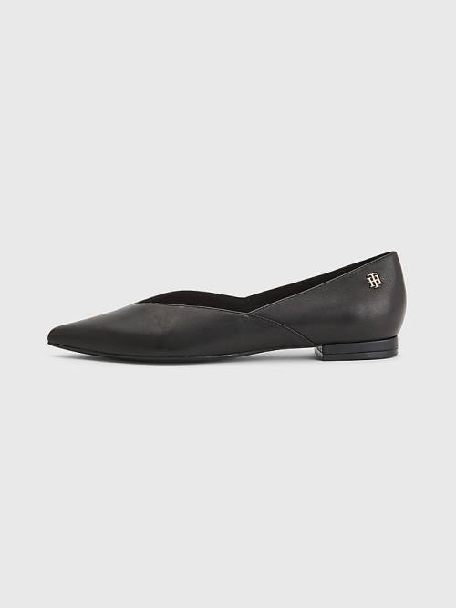 Tommy Hilfiger Leren Pointed Ballerina Schoenen Dames Zwart | TH679HFI