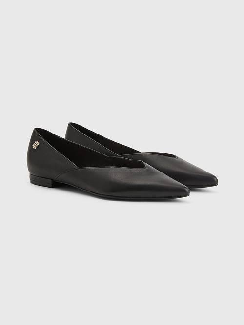 Tommy Hilfiger Leren Pointed Ballerina Schoenen Dames Zwart | TH679HFI