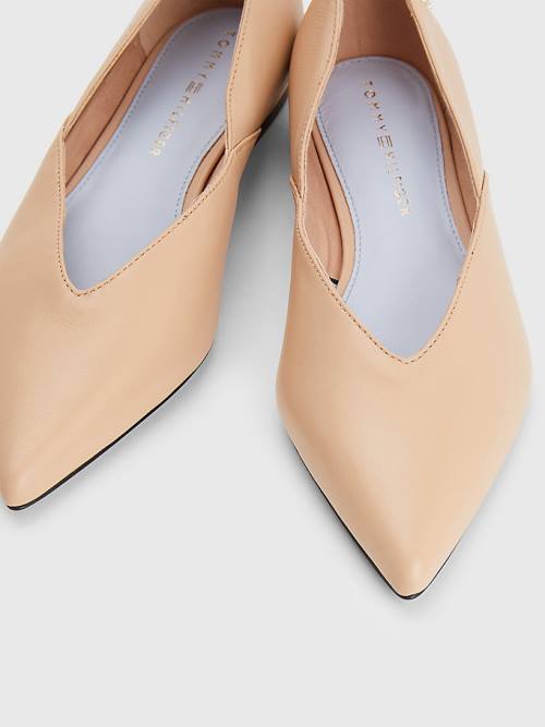 Tommy Hilfiger Leren Pointed Ballerina Schoenen Dames Beige | TH729TWV