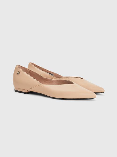 Tommy Hilfiger Leren Pointed Ballerina Schoenen Dames Beige | TH729TWV