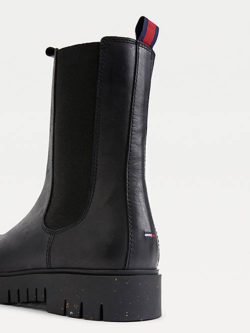 Tommy Hilfiger Leren Schoenplaatjes Chelsea Laarzen Dames Zwart | TH869JPD