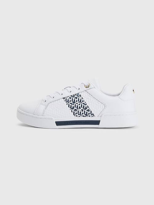 Tommy Hilfiger Leren TH Monogram Cupsole Sneakers Dames Blauw | TH523VHE