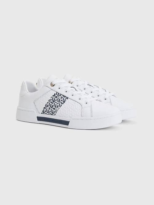 Tommy Hilfiger Leren TH Monogram Cupsole Sneakers Dames Blauw | TH523VHE