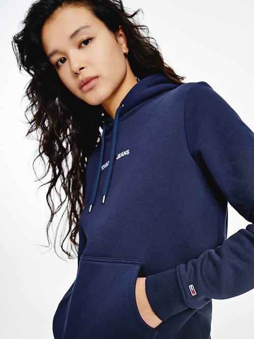 Tommy Hilfiger Linear Logo Hoodie Dames Blauw | TH346HXN