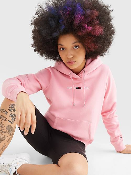 Tommy Hilfiger Linear Logo Hoodie Dames Roze | TH785FYR