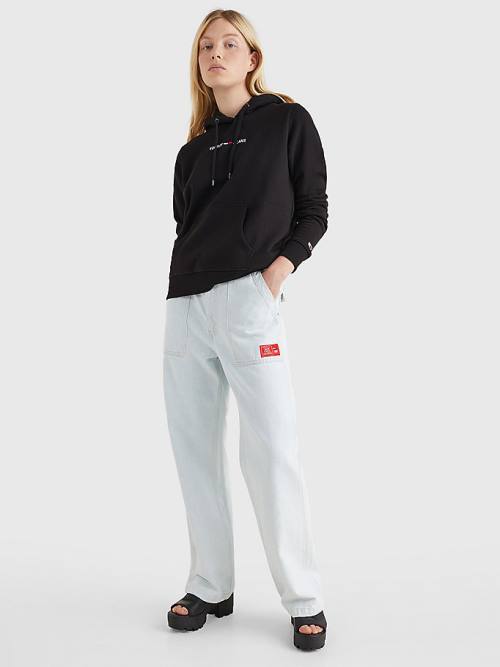 Tommy Hilfiger Linear Logo Hoodie Dames Zwart | TH845GPN