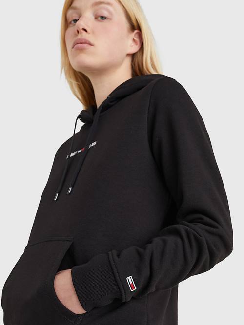 Tommy Hilfiger Linear Logo Hoodie Dames Zwart | TH845GPN