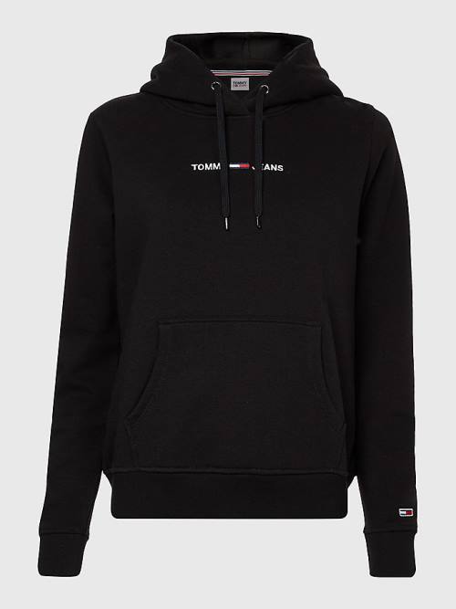 Tommy Hilfiger Linear Logo Hoodie Dames Zwart | TH845GPN