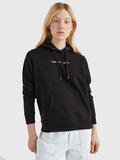 Tommy Hilfiger Linear Logo Hoodie Dames Zwart | TH845GPN