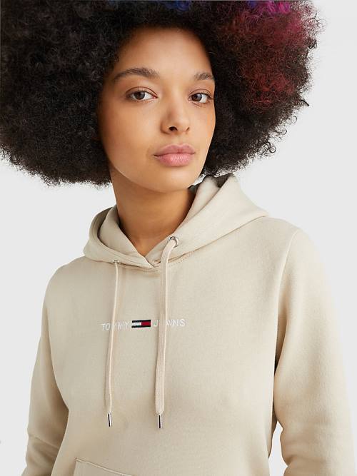 Tommy Hilfiger Linear Logo Hoodie Dames Beige | TH847QFT