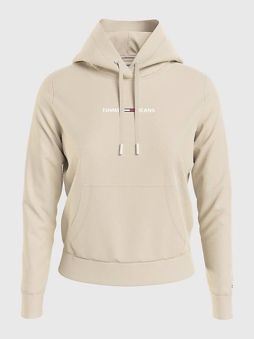 Tommy Hilfiger Linear Logo Hoodie Dames Beige | TH847QFT