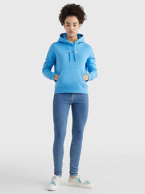 Tommy Hilfiger Linear Logo Hoodie Dames Blauw | TH987NHV