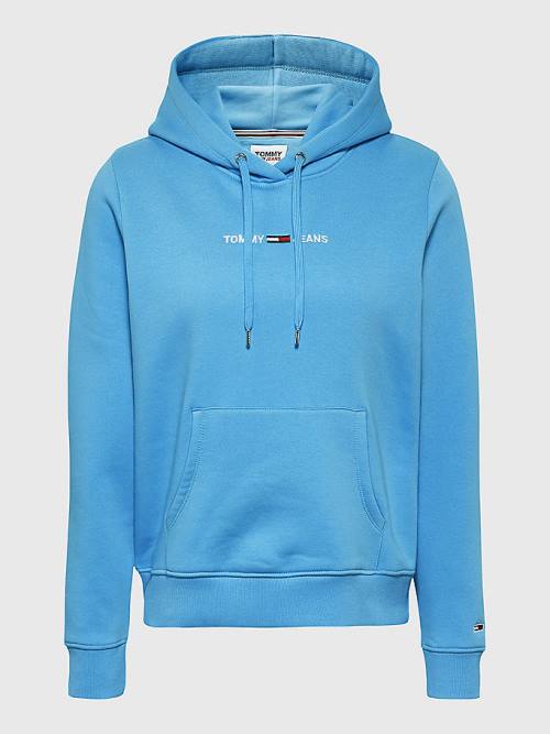 Tommy Hilfiger Linear Logo Hoodie Dames Blauw | TH987NHV