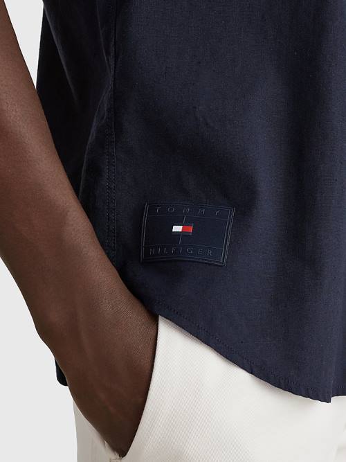 Tommy Hilfiger Linen Blend Kort Sleeve Overhemd Heren Blauw | TH418IAF