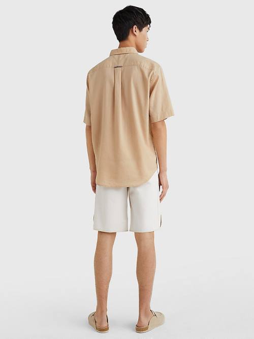 Tommy Hilfiger Linen Blend Kort Sleeve Overhemd Heren Beige | TH432FVN