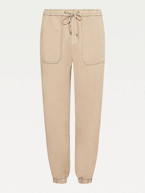 Tommy Hilfiger Linen Katoenen Tapered Pull-On Broek Dames Beige | TH142KUA