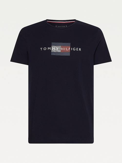 Tommy Hilfiger Lines Logo Organic Katoenen T-shirts Heren Blauw | TH430KJD