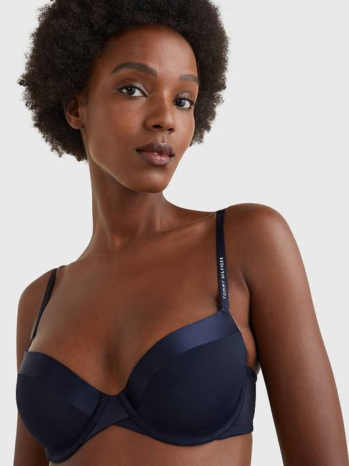 Tommy Hilfiger Logo Balconette Bra Ondergoed Dames Blauw | TH862FOR