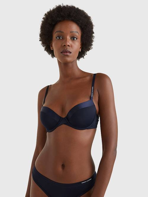 Tommy Hilfiger Logo Balconette Bra Ondergoed Dames Blauw | TH862FOR