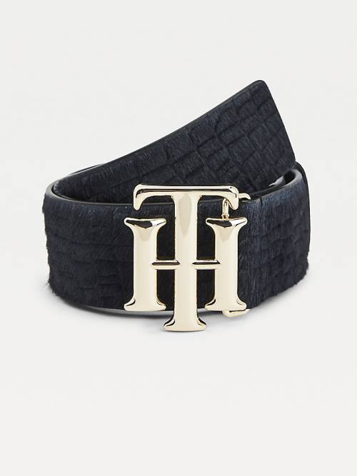 Tommy Hilfiger Logo Calf-Hair Organic Leren Riemen Dames Blauw | TH497KOY