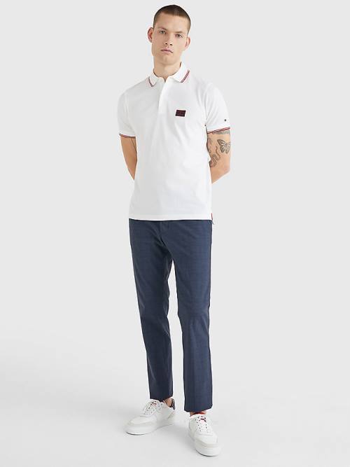 Tommy Hilfiger Logo Contrast Tipped Slim Poloshirt Heren Wit | TH281PNO