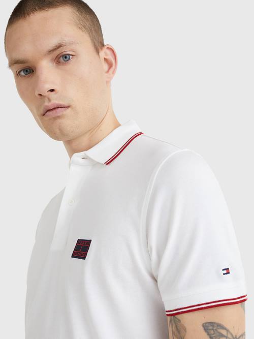 Tommy Hilfiger Logo Contrast Tipped Slim Poloshirt Heren Wit | TH281PNO