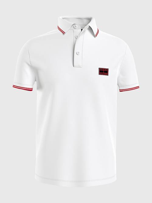 Tommy Hilfiger Logo Contrast Tipped Slim Poloshirt Heren Wit | TH281PNO