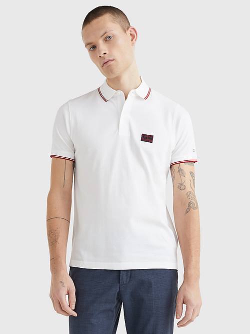 Tommy Hilfiger Logo Contrast Tipped Slim Poloshirt Heren Wit | TH281PNO