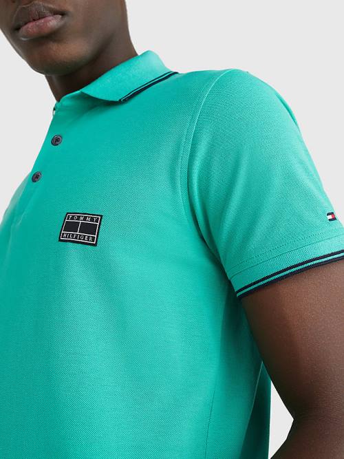 Tommy Hilfiger Logo Contrast Tipped Slim Poloshirt Heren Groen | TH562EBF