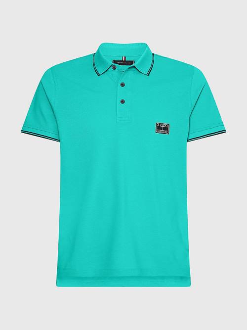 Tommy Hilfiger Logo Contrast Tipped Slim Poloshirt Heren Groen | TH562EBF