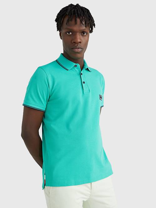 Tommy Hilfiger Logo Contrast Tipped Slim Poloshirt Heren Groen | TH562EBF