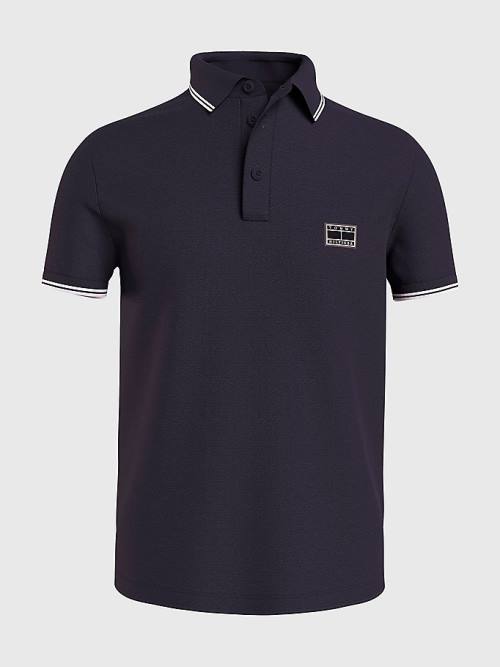 Tommy Hilfiger Logo Contrast Tipped Slim Poloshirt Heren Blauw | TH970XCJ