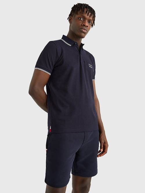 Tommy Hilfiger Logo Contrast Tipped Slim Poloshirt Heren Blauw | TH970XCJ