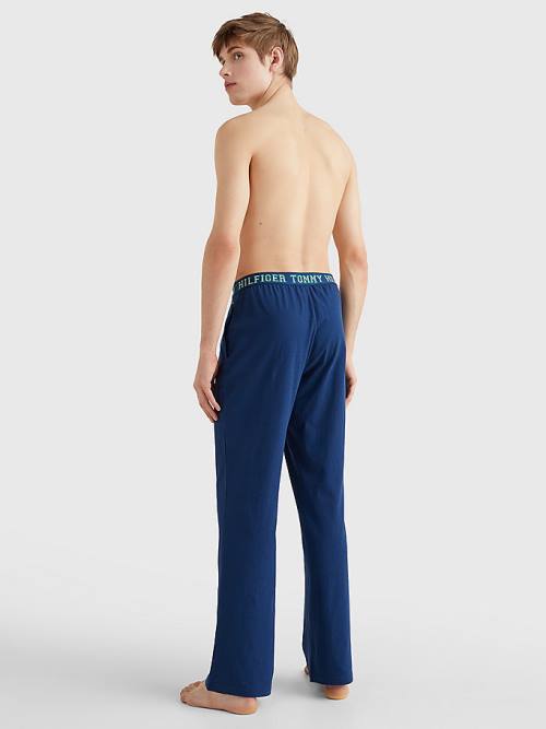 Tommy Hilfiger Logo Contrast Trim Bottoms Pyjamas Heren Blauw | TH571UGJ