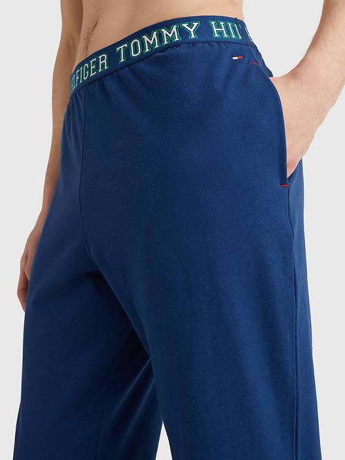 Tommy Hilfiger Logo Contrast Trim Bottoms Pyjamas Heren Blauw | TH571UGJ