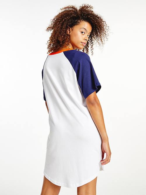 Tommy Hilfiger Logo Contrast Trim Colour-Blocked Nightdress Pyjamas Dames Blauw | TH703MYE